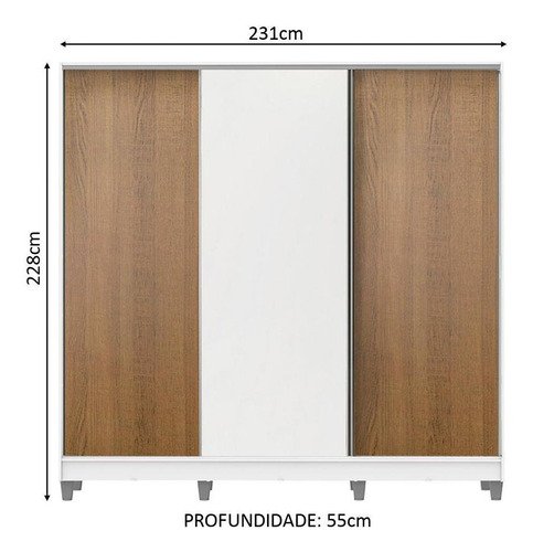 Guarda Ropa Closet Madesa Royale 3 Puertas Con Pies Color Blanco/Marrón