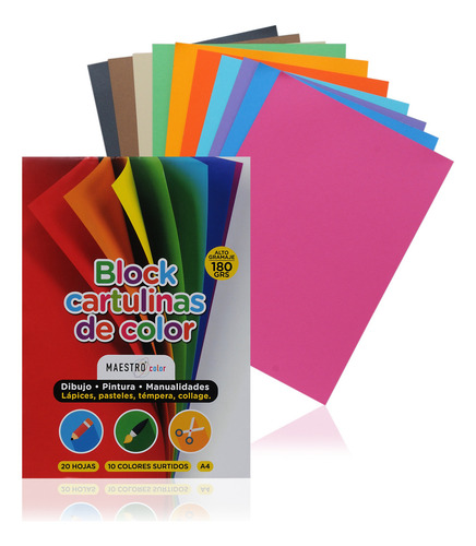 Bloc C/20 Hojas De Cartulina Color Maestro A4, 180 Grs, Surtidas, De Sin . Editorial Mapa En Español