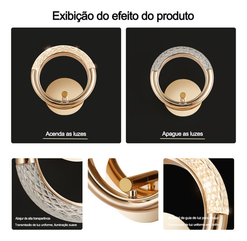 Arandela Area Interna Parede Quarto Led Dourada Moderna 6w