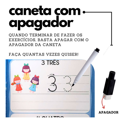Livro Escreva E Apague - Números Com Caneta Apagador Aprendizado Infantil Caligrafia