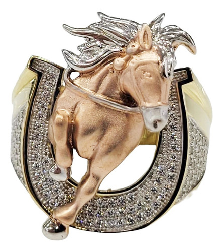 Anillo De Herradura C/caballo En Oro Rosa 10k