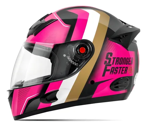 Casco de moto Etceter Stronger Faster, cerrado, color rosa y dorado, talla 58