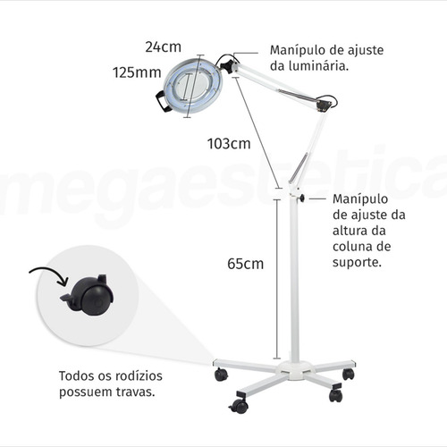 Imagem 6 de 10 de Lupa Luminária Led 5x Tripé Bandeja Estética Limpeza De Pele