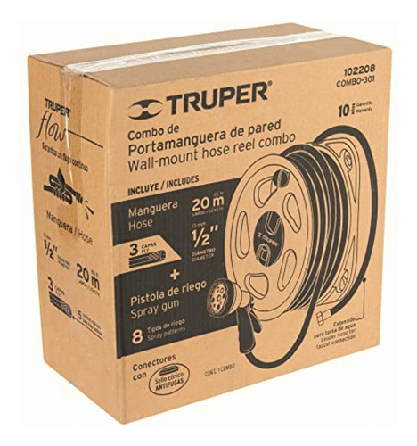 Truper Combo-301, Combo De Manguera Reforzada 3 Capas 1/2