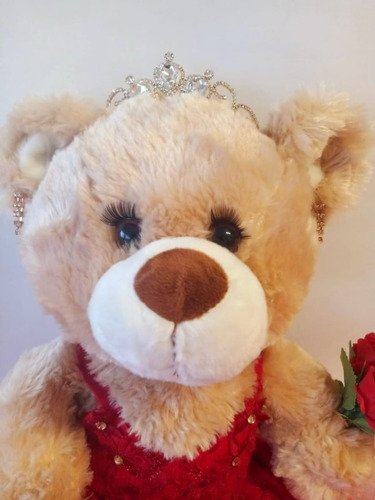 Oso De Peluche Para Quinceañera Con Pestaña, Ramo Y Aretes