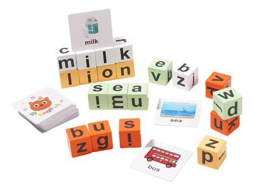 Wooden Reading Block Letter Flash Cards Montessori Toy