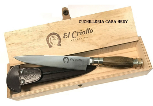 Imagen 5 de 6 de Cuchillo El Criollo Artesanal 15cm Inox Cabo Madera Alpaca
