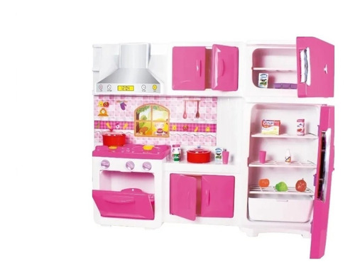 Cozinha Infantil Menina Completa Geladeira Fogao Grande 82cm