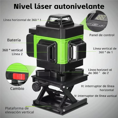 Nivel Láser Autonivelante 360° 16 Líneas Verde Con Trípode