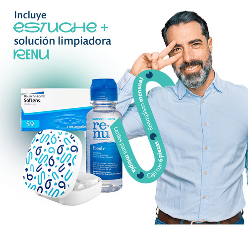 Lentes De Contacto Soflens 59 Bausch + Lomb Con Kit Optioutlet | Graduación -1.00 | Caja 6 Pzas + Espejo + Solución 60ml | Originales | Comodidad Todo El Día |