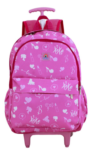 Mochila Escolar Rodinhas Svg Feminina Espaçosa Reforçada Cor Rosa Desenho do tecido Boneca