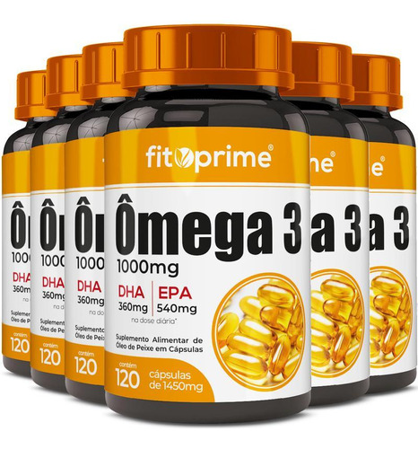 Kit 6 Potes Ômega 3 Óleo Peixe 1000mg 120 Cápsulas Fitoprime