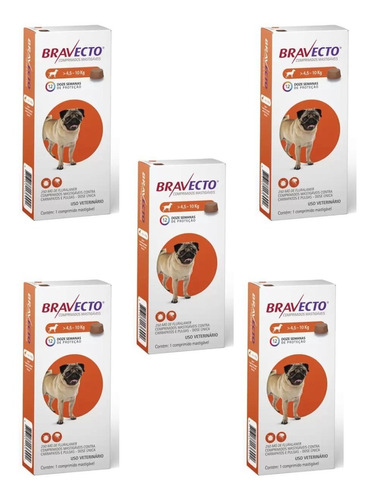 Kit Bravecto Para Cães De 4kg A 10kg 5 Unidades Comprimidos