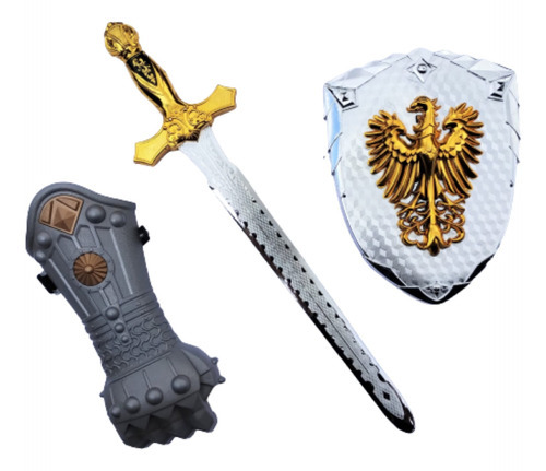 Kit Fantasia Medieval Escudo Espada Luva Bracelete Brincar