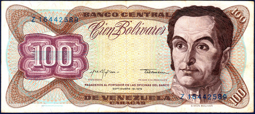 Billete De 100 Bolívares Z8 Septiembre 18 1979 Simón Bolívar
