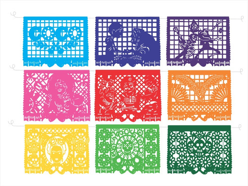 Decoración Papel Picado Coco 10 Tiras 5 Metros Colores