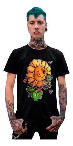 Negra Ojo Playera Girasol Oso Peluche Plantas Zombies