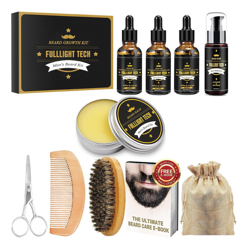 Kit Cuidado Barba 3 Aceites Shampoo Balsamo Peine Cepillo