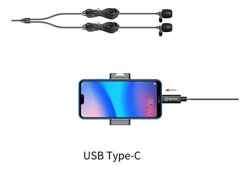 Micrófonos Boya BY-M3D de doble solapa con conector USB-C Android, color negro