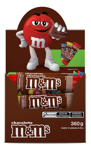 Caixa Com 12 Confeitos De Chocolate M&ms Tubo 30g