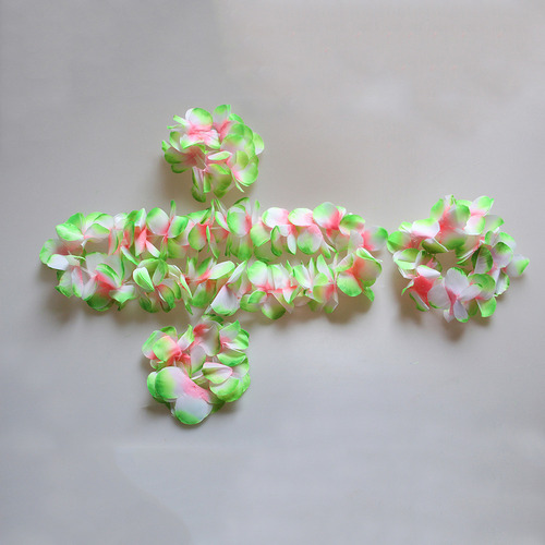 Set De Lizos De Flores Hawaianas Verdes Con Seda Rizada Mejo