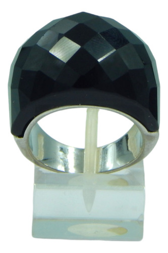 Anillo De Plata Con Piedra Negra Facetada - Joyería Elegante