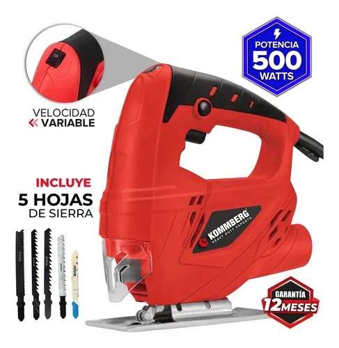 Sierra Caladora Kommberg Variable 500w 3000rpm Corte 55mm + 5 Hojas de Sierra P/ Metal y Madera
