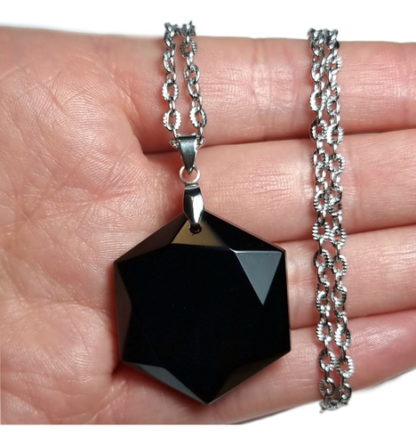 Collar Acero Obsidiana Negra Hexagonal Legítima Protección 