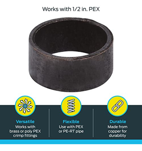 Anillo De Cobre Sharkbite 1/2puLG, Pack 100, Tubera Pex, Pe-