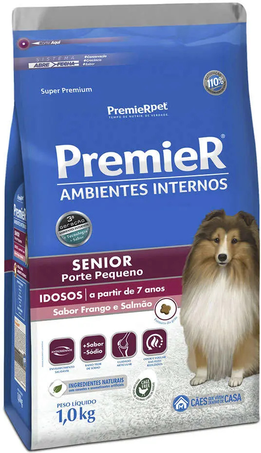 Ração Premier Ambientes Internos Cães Sênior Raças Pequenas 1kg