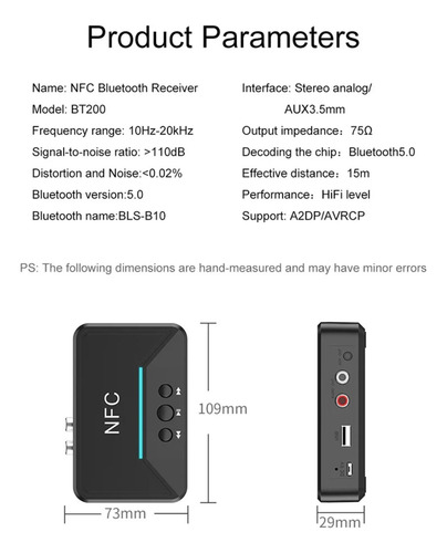 Receptor Audio Bluetooth Nfc Aux 3,5 Mm Rca Pendrive