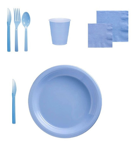 Kit Fiesta Azul Pastel Desechables Para 20 Personas.