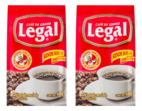 2 Pack Cafe Molido Con Azucar Legal 400 Grs