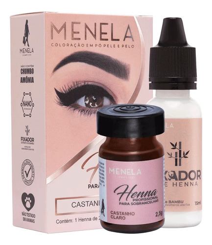 Kit Henna Para Sobrancelhas Menela 2,5g Profissional Cor Castanho Claro