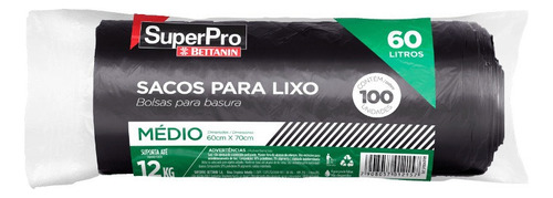 Saco Lixo 60 L Preto Rolo C/100 Und Leve Bettanin