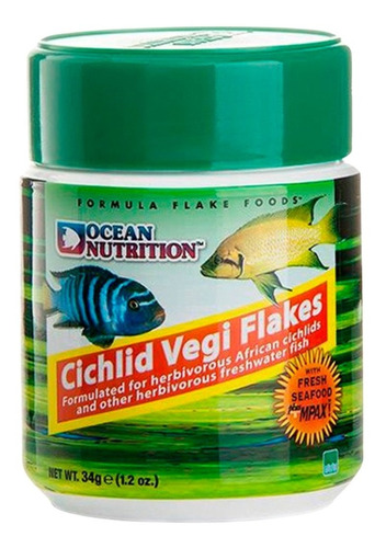 Cichlid Vegi Flakes Ocean Nutrition 34gr Alimento Acuario 