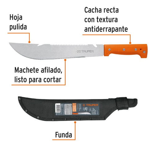 Machete Truper Rambo 12plg Cacha Remachada Naranja Con Funda