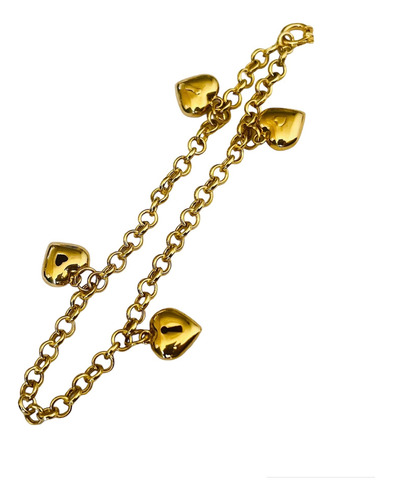 Pulseira Feminina Elo Portugues Com Coracao Ouro 18k 750 19 Cm