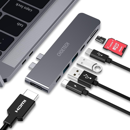 Imagen 3 de 10 de Adaptador 2 Usb-c - 2 Port Usb 3.0 + C + Hdmi + Sd + Pd Mac