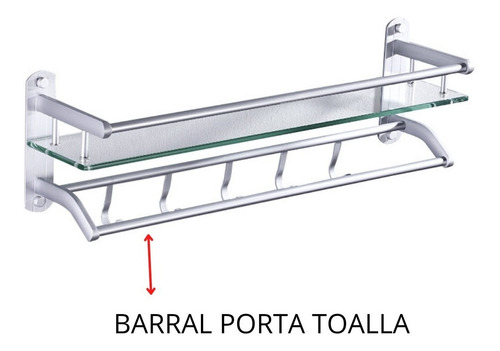 Imagen 5 de 10 de Toallero Estante Organizador Baño Recto Repisa Aluminio Sati