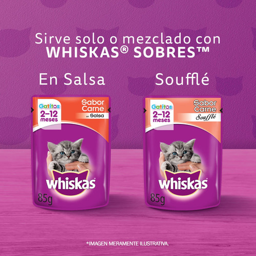 Imagen 8 de 9 de Whiskas Alimento Seco Para Gatitos Sabor Carne Y Leche 10kg