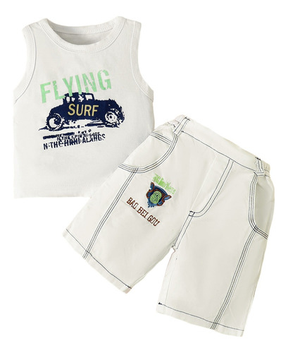 Conjunto De 2 Pcs Con Estampado De Coche Vintage Para Bebés Blanco 9-12 M