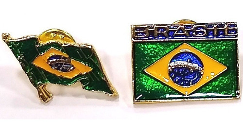 Kit Com 2 Bótons Pins C/ A Bandeira Do Brasil Folheados Ouro