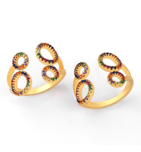 Anillo Ajustable De Círculos Arcoíris Con Circón