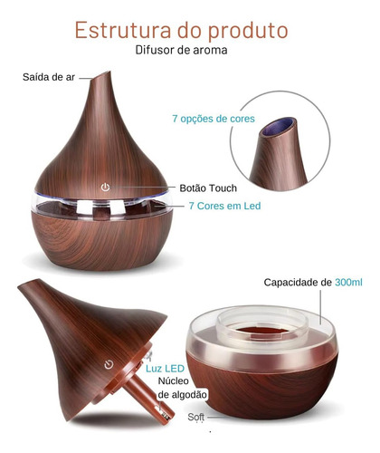 Difusor Airplus Aromas Umidificador De Ar Ultrassônico 300ml Madeira Escura