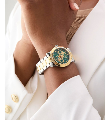 Reloj Guess Annette Verde Mujer Correa Bitono Bisel Dorado