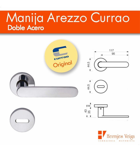 Imagen 2 de 10 de Manija Arezzo Doble Acero Picaporte Currao Puerta T/ Tropea