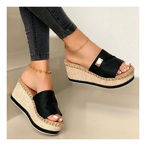 Sandalias R Wedges Para Mujer, Zapatos Tipo Pantuflas Con Pl