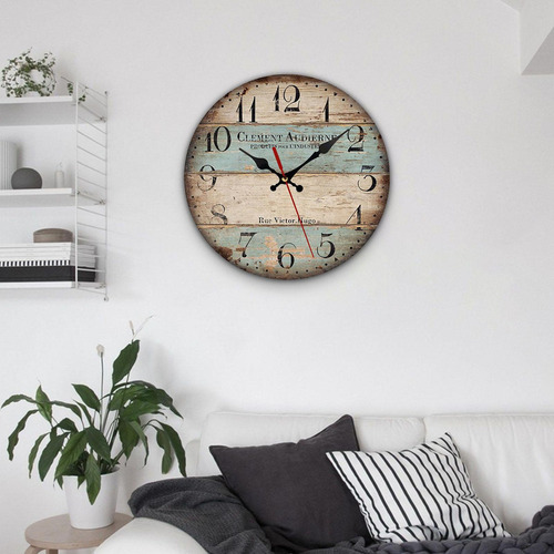 Reloj De Pared Redondo Decorativo De Madera Silencioso Que A