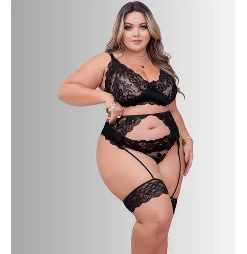 Lingerie Plus Size Sexy Com Cinta Liga Sem Bojo (carol) | Frete grtis